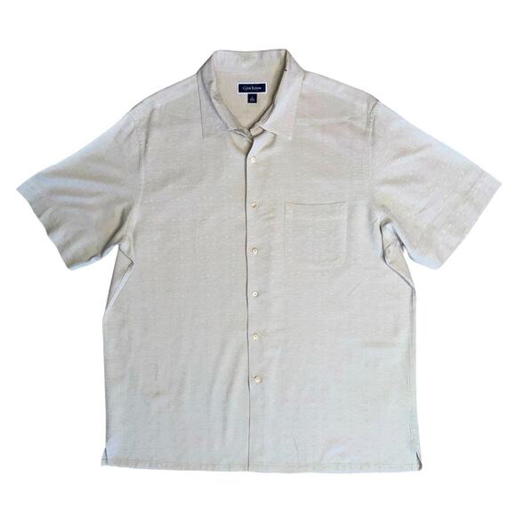 CLUB ROOM Beige Cream Silk Blend Short Sleeve Button Front Shirt Men’s - Picture 1 of 8
